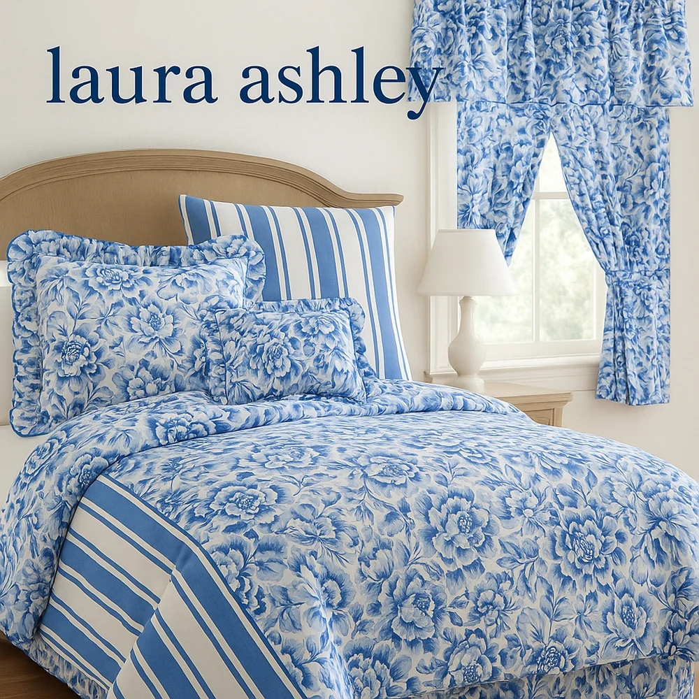 VTG NWOT Laura Ashley Palace Garden Blue & White Floral Pillow Cover